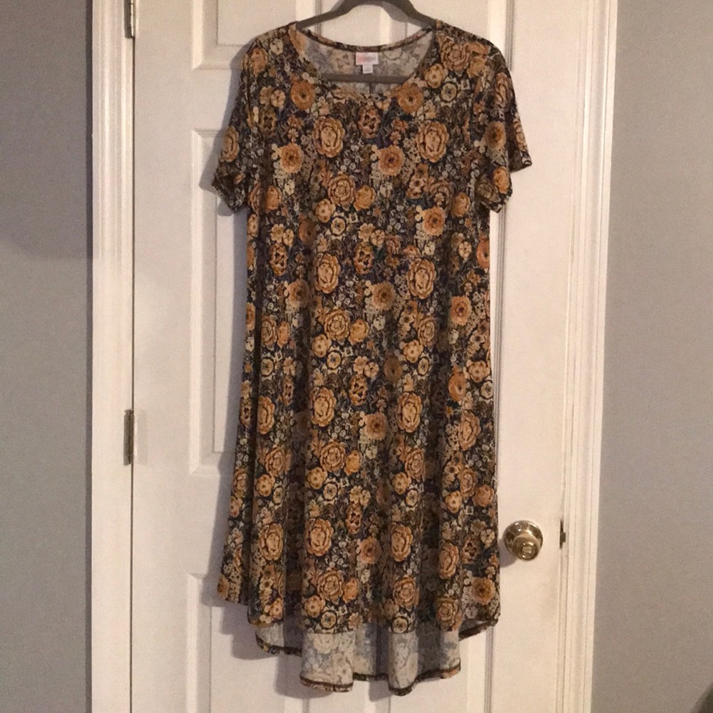 Lularoe Carlie Navy and gold floral